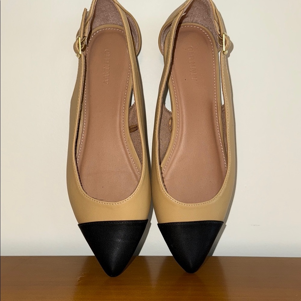 Old Navy Tan and Black Flats with Ankle Strap